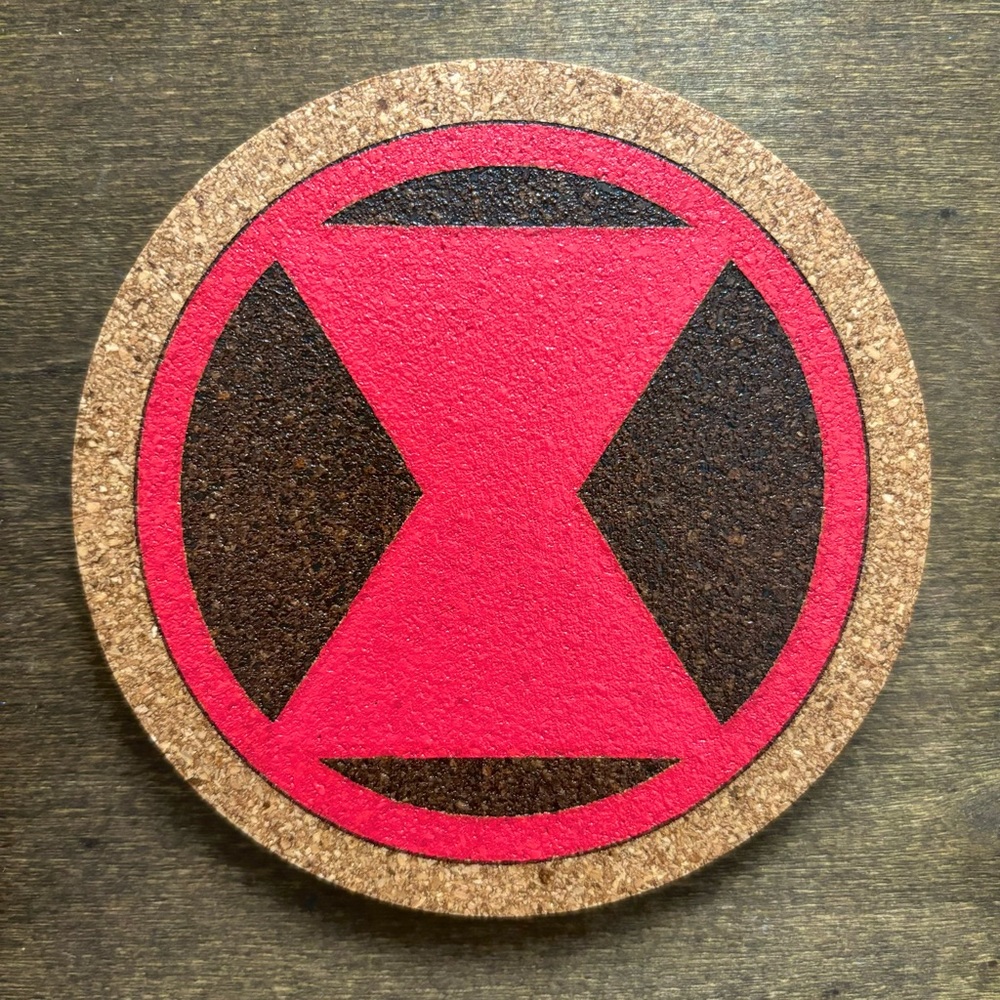 Black Widow Symbol Laser Engraved Painted Cork Coaster